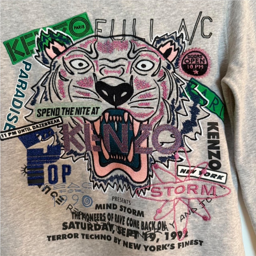 Kenzo Grey Sweatshirt with Multicolor Tiger Graphic - Picture 3 of 6
